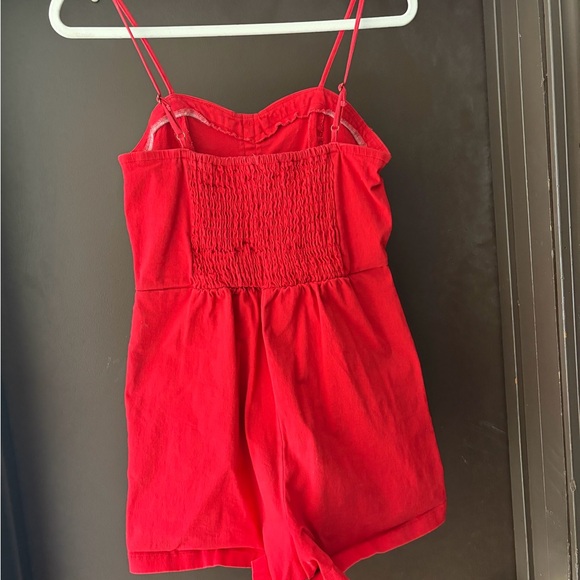 Red Button-Up Romper - Picture 2 of 4